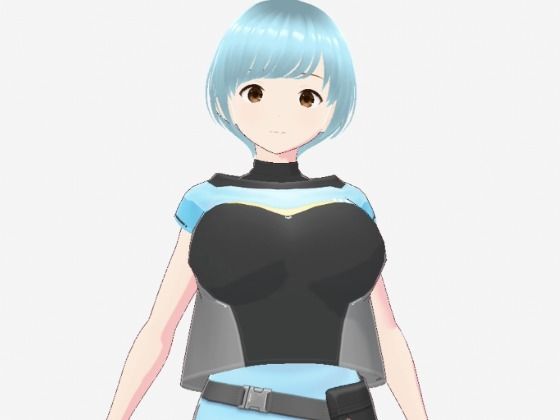 水色ヘアーのショートカットのお姉さん（セリフなし  3DCGモデル  イラスト集）